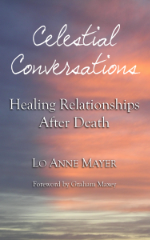 “Celestial Conversations” book cover with an image of a sky at sunset