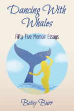 “Dancing with Whales” book cover with a silhouetted woman dancing on a beach and a whale tail in the water behind her