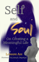 “Self and Soul” book cover with a small silhouette of a woman in front of a larger silhouette, of the same woman, filled with stars and galaxies